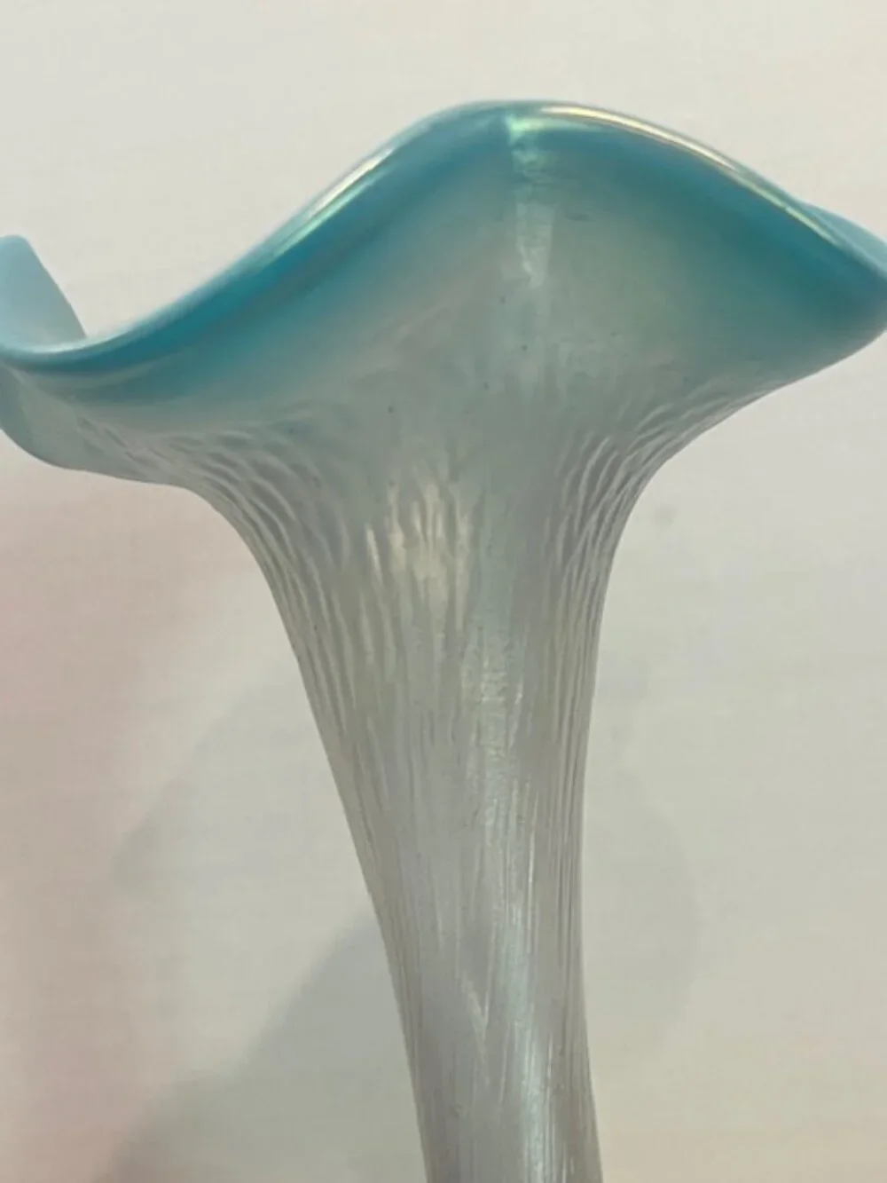 Kralik Martele Blue Ruffle Edge Iridescent Vase Bohemian Art Glass Vintage